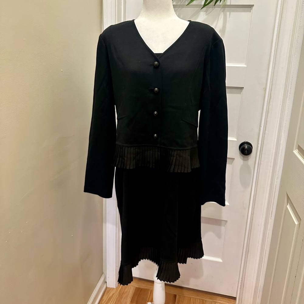 St. John 2 Piece Knit Dress Set with Matching Coat Blazer Cardigan Top Size 16